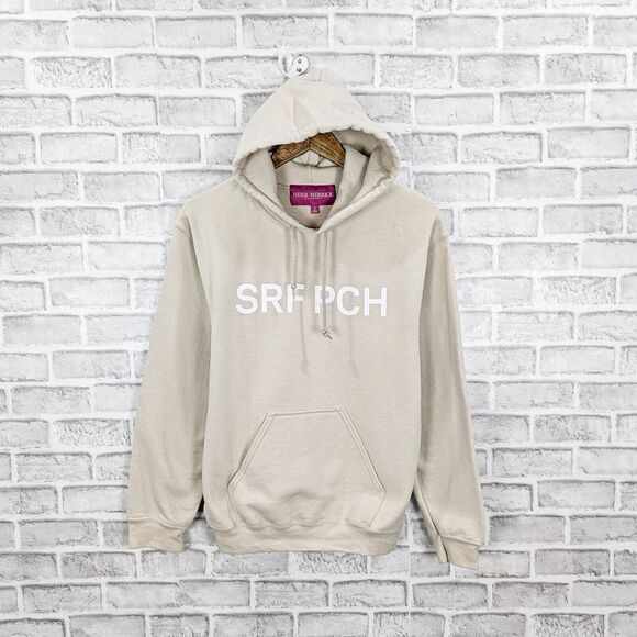 Heidi Merrick SRF PCH print Hoodie fleece sweatshirt in sand beige sz Small - Picture 1 of 7